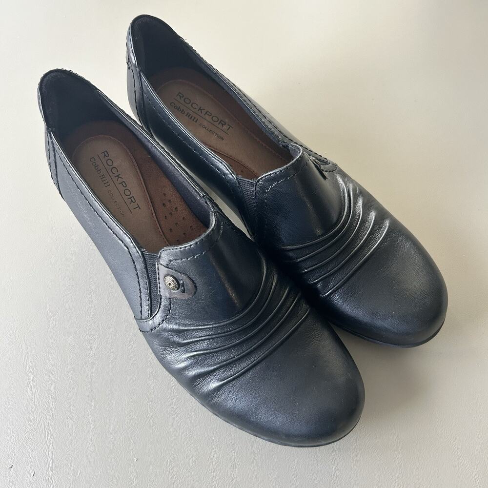 Rockport Cobb Hill Shoes Womens Size 6.5 M Black Leather Slip-On Ruched CBD10BK